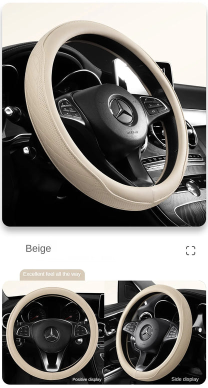 Napa Leather Perforated Patchwork Car Steering Wheel Cover, Non-slip, Breathable, Universal 15 Inch (Approx. 38cm)