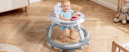 Safety-Enhanced 4-In-1 Grow-With-Me Baby Walker & Play Center - Adjustable 8 Heights, Anti-Tip Base, 8 Silent Brake Wheels