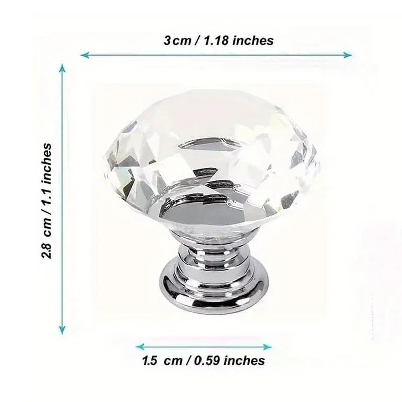 Passage Glass Door Knobs Interior, 16Pcs Diamond Furniture Door Knobs Crystal Glass Pot Cover Handles Cabinet Pull Decorative for Dresser Cupboard Wardrobe