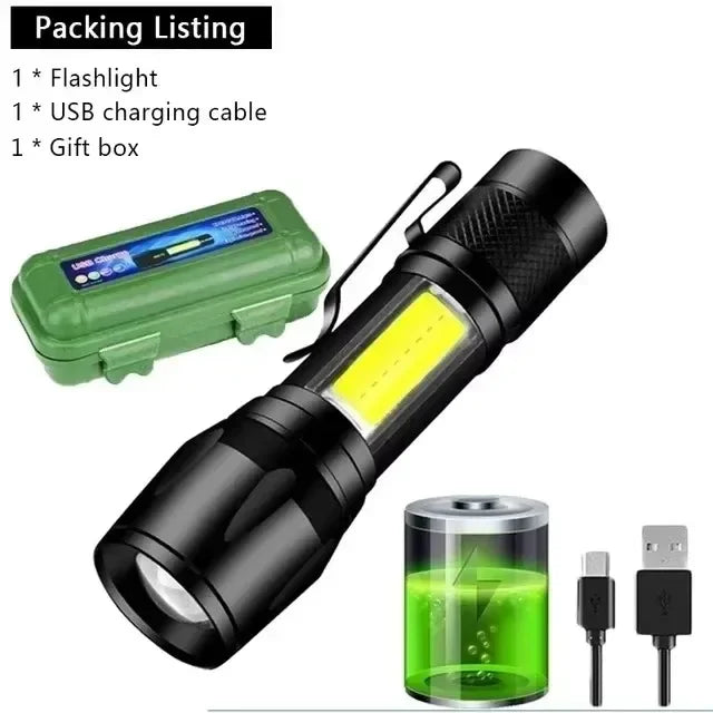 3 PCS Mini LED COB Flashlight Portable Rechargeable Torch with Pen Clip Zoomable Waterproof Light Tactical Lamp Camping Lantern