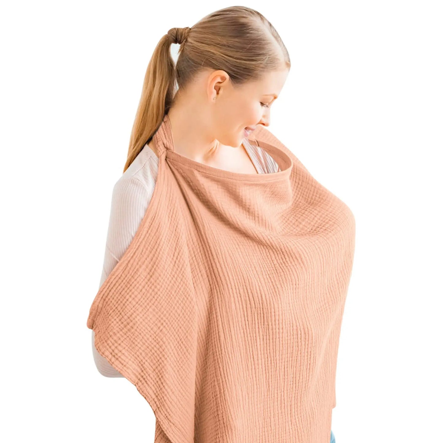 Nursing Cover for Breastfeeding Lightweight Breathable Cotton Blend Shawl with Open Neckline, Full Modesty & Compact Carry Pouch