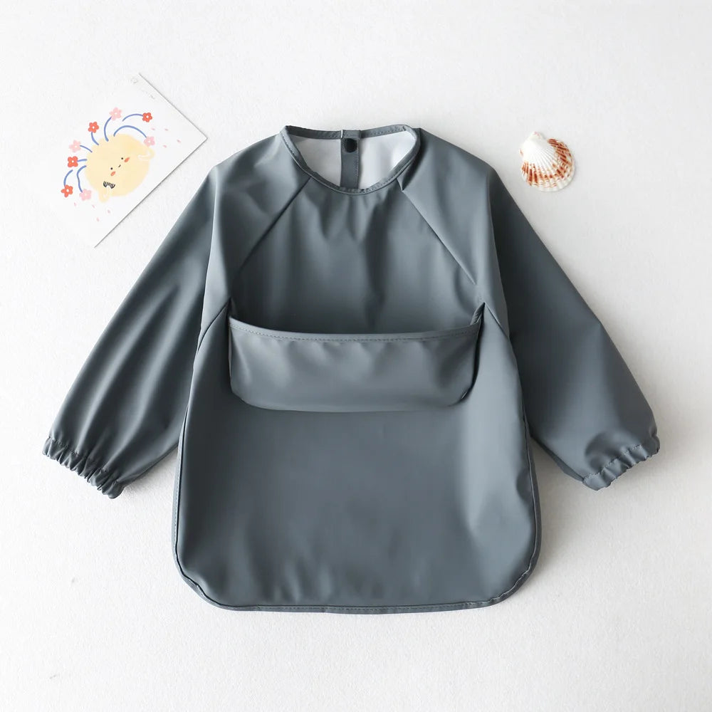 1pcs Solid Color Painting Smock Baby's Soft Waterproof Long Sleeve Art Smock Feeding Bib Apron for Kids Accessories