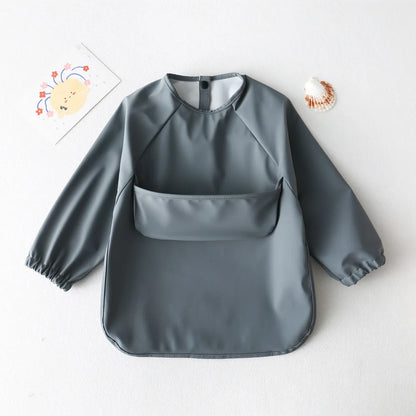 1pcs Solid Color Painting Smock Baby's Soft Waterproof Long Sleeve Art Smock Feeding Bib Apron for Kids Accessories