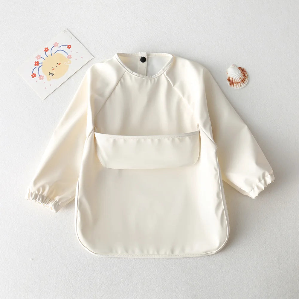 1pcs Solid Color Painting Smock Baby's Soft Waterproof Long Sleeve Art Smock Feeding Bib Apron for Kids Accessories