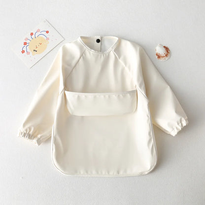 1pcs Solid Color Painting Smock Baby's Soft Waterproof Long Sleeve Art Smock Feeding Bib Apron for Kids Accessories