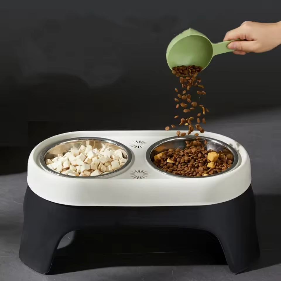 Dog Food Bowls Stainless Steel Dog Bowls, Double Bowl High Foot Leak Proof Pet Feeder Accessories