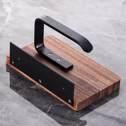 (1-Pack) Toilet Paper Holder Matte Black  with Natural Walnut Wooden Shelf Tissue Roll Holder for Bathroom Organization and Storage Single Post Toilet Tissue Holder Wall Bathroom Accessories