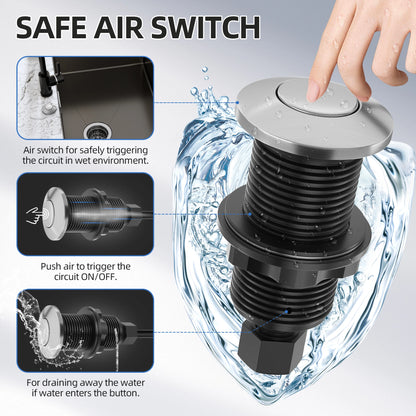 Garbage Disposal Air Switch Kit - Professional Garbage Disposal Button Kit Air Switch Garbage Disposal Brushed Stainless Steel Long Button Sink Top Switch with 16 AWG