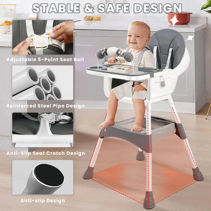 Baby High Chair, Convertible Infant Feeding Chair for Babies & Toddlers Table, Dining Booster Seat with Removable Tray