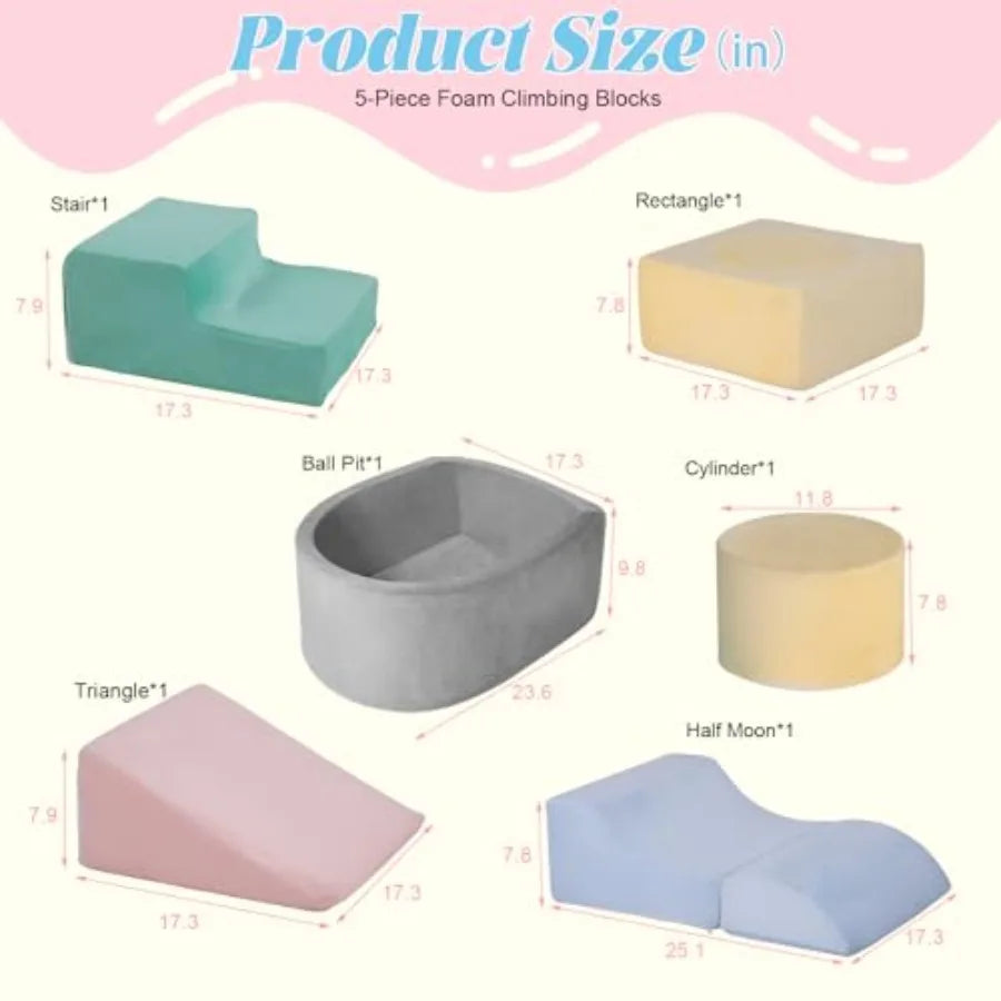 Climbing Toys for Toddlers 1-3 Foam Climb Blocks for Baby6-Piece Baby Climbing Crawling Toys Soft Foam Blocks Activity