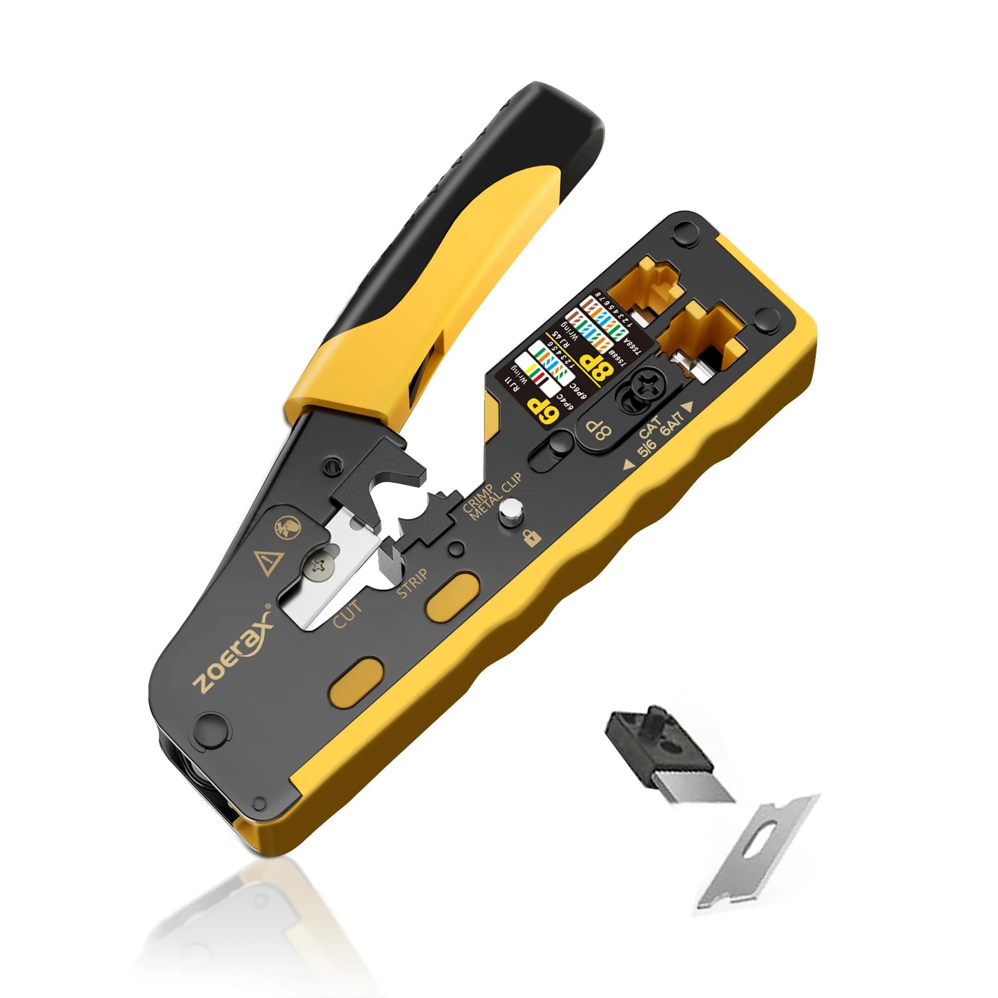 RJ45 Crimp Tool Kit Pass Thru Ethernet Crimper for Cat5e Cat6 Cat6a 8P8C Modular Connectors, All-in-One Cat6 Crimping Tool and Tester