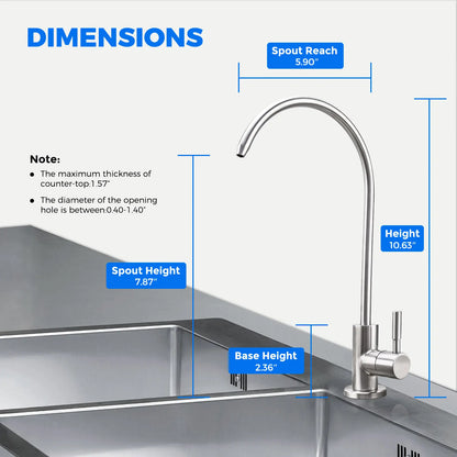 Water Filter Faucet Drinking Water Beverage Faucet 1/4"Kitchen Faucet Water Purifier Tap Drinking Tap Single Cold Water Sink Faucet Stainless Steel Filter Clean Water Faucet