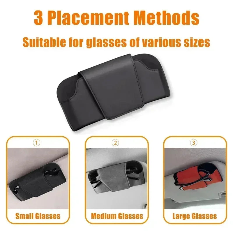 Cowhide Sun Visor Glasses Holder Premium Leather Wear-Resistant Sunglasses Protective Box Auto Eyeglasses Storage Case