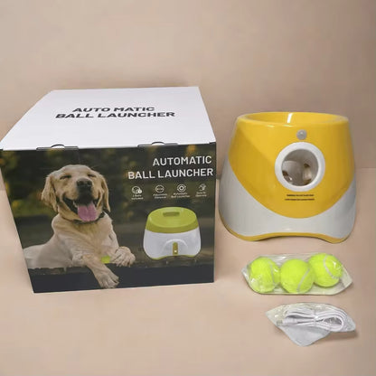 Dog Ball Thrower Launcher, Automatic Ball Launcher for Dogs, 3 Adjustable Distance Settings, Indoor OutdoorInteractive Toy, with 3 2.3-inch Balls