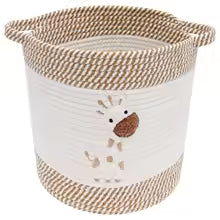 Storage Basket for Nursery – Large 29cmx29cm Cotton Rope Bin with Soft Felt Animal Patch – Toy Organizer, Baby Laundry Hamper, Diaper & Towel Holder – Foldable, Washable & Baby-Safe
