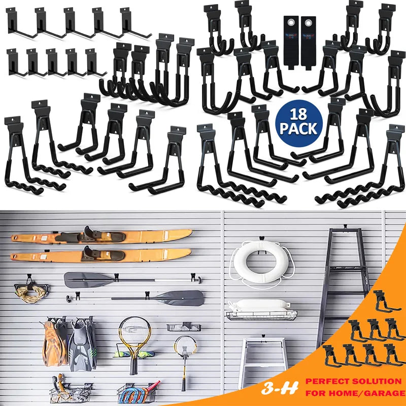 18 Pcs Garage Hooks Heavy Duty - Garage Storage and Organization Ladder Hooks with Non Slip PVC Coating for Hanging Bike，Ladder，Garden Tools，Hose