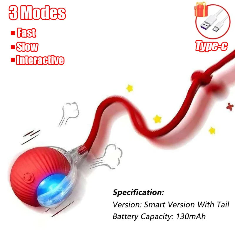 New Cat Interactive Ball Toy Automatic Rolling Ball Faux Tail Rechargeable Smart Pet Electric Toy Dog Cat Training Imitate Mouse