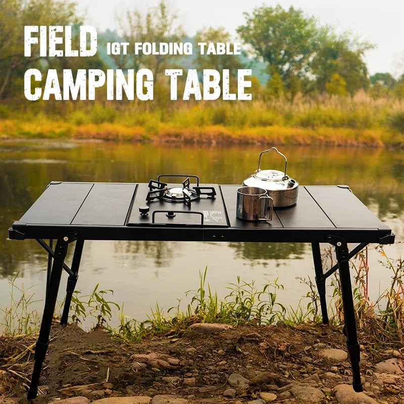 Camping Table Folding Portable Camp Aluminum Fold Up Lightweight Roll Up Table Adjustable Height with Carry Bag Indoor Outdoor for Camping, Picnic, Backyard, BBQ, Patio, Black