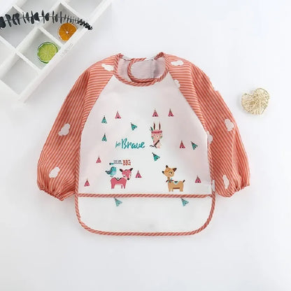 For1-3Year Baby Long Sleeve Scarf Waterproof Toddler Art Smock Feeding Bib Apron Pocket Infant Boys Girls Burp Cloth Banana Bibs