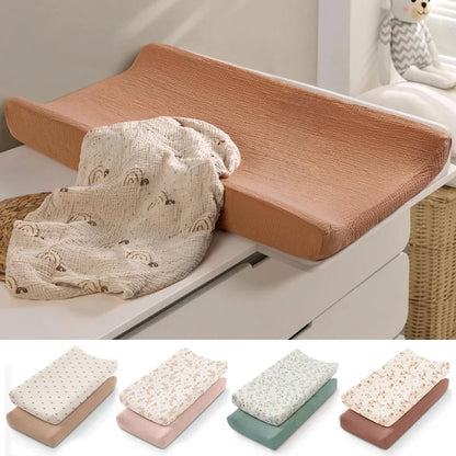 2PCS Diaper Changing Pad Cover Soft Breathable Cotton Newborn Baby Changing Mat Cover Solid Color Baby Shower Gifts