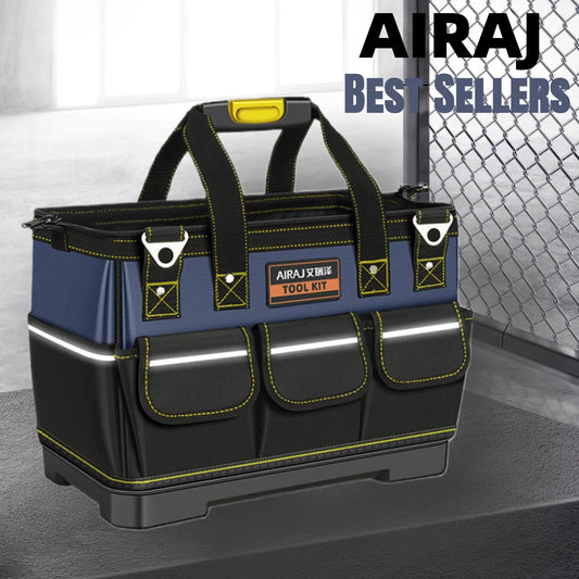 Tool Bag for Men with Waterproof Hard Bottom, Heavy Duty Tool Bag Wide Mouth Tote for Various Instrument, Electrician Carpenter Mechanic