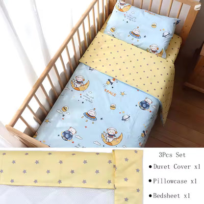3 Pcs Baby Crib Bedding Set Pure Cotton Bed Linens Boy Girl Cot Kit Include Pillowcase Sheet Duvet Cover Children Room Decoration