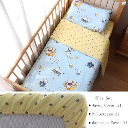 3 Pcs Baby Crib Bedding Set Pure Cotton Bed Linens Boy Girl Cot Kit Include Pillowcase Sheet Duvet Cover Children Room Decoration