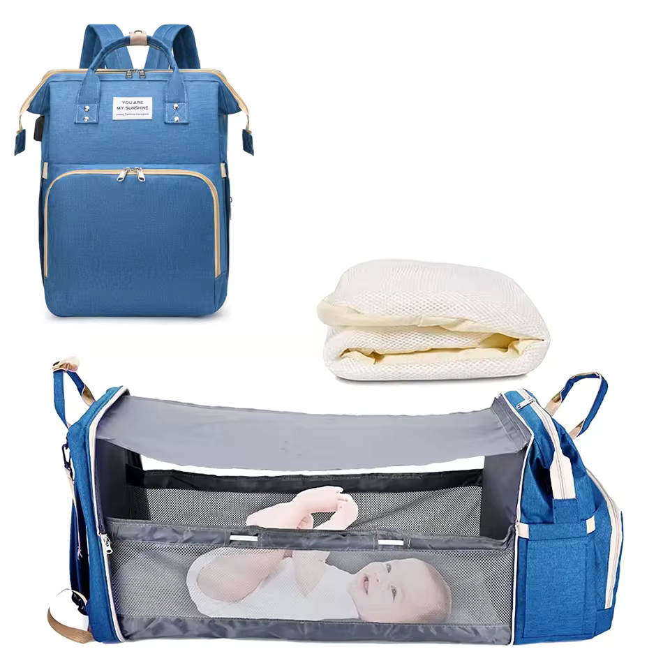 Diaper Bag Backpack  Foldable Baby Bed Waterproof Travel Bag with USB Charge Diaper Bag Backpack with Changing Bed 3 types