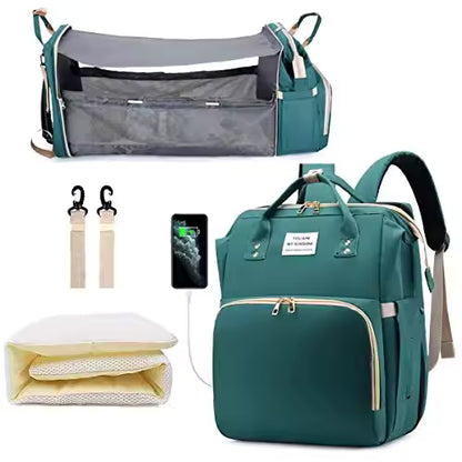 Diaper Bag Backpack  Foldable Baby Bed Waterproof Travel Bag with USB Charge Diaper Bag Backpack with Changing Bed 3 types