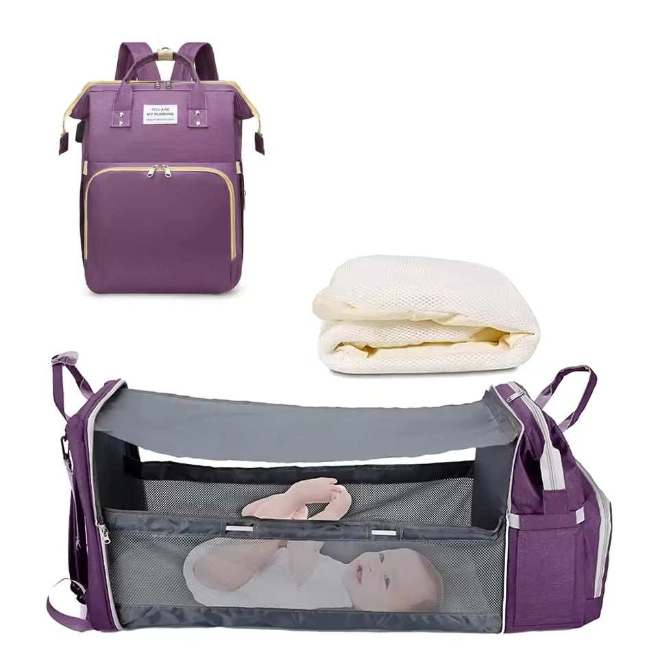 Diaper Bag Backpack  Foldable Baby Bed Waterproof Travel Bag with USB Charge Diaper Bag Backpack with Changing Bed 3 types