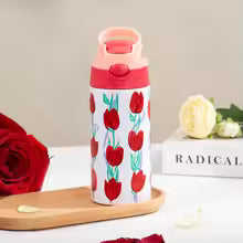 Kids Insulated Water Bottle with Straw Lid & Handle Stainless Steel Metal Tumbler Leak Proof Double Wall Vacuum Kids Cup Toddler Water Bottle for School Boys Girls
