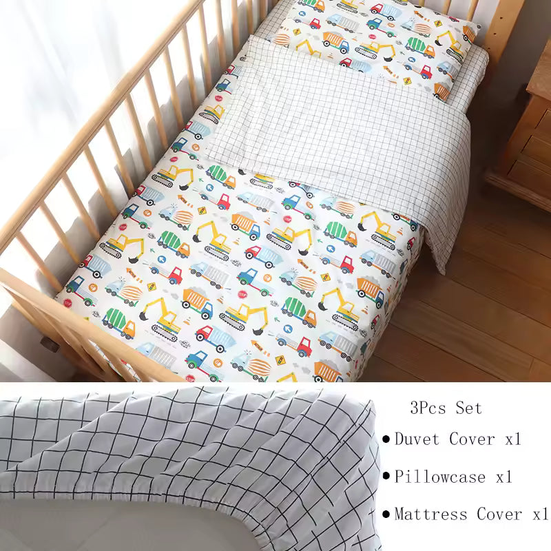 3 Pcs Baby Crib Bedding Set Pure Cotton Bed Linens Boy Girl Cot Kit Include Pillowcase Sheet Duvet Cover Children Room Decoration
