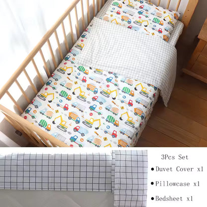 3 Pcs Baby Crib Bedding Set Pure Cotton Bed Linens Boy Girl Cot Kit Include Pillowcase Sheet Duvet Cover Children Room Decoration