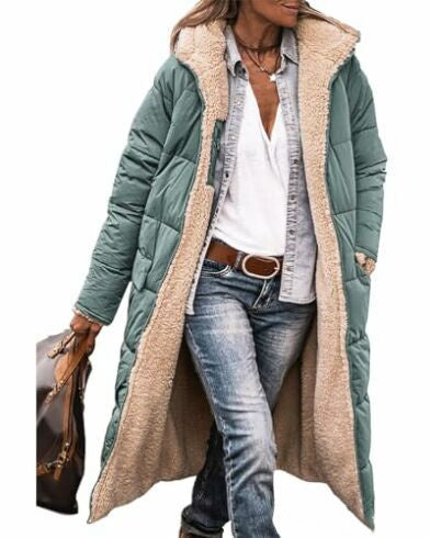 Manteau long à capuche de couleur unie, manches longues, double face, slim, élégant, cardigan