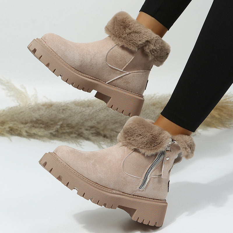 Bottes courtes en daim fourrure intégrée
