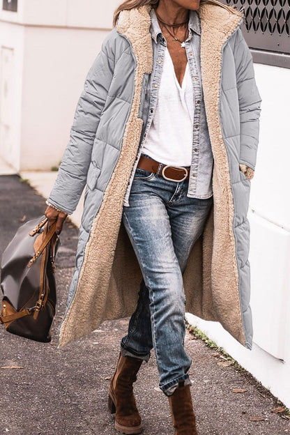 Manteau long à capuche de couleur unie, manches longues, double face, slim, élégant, cardigan