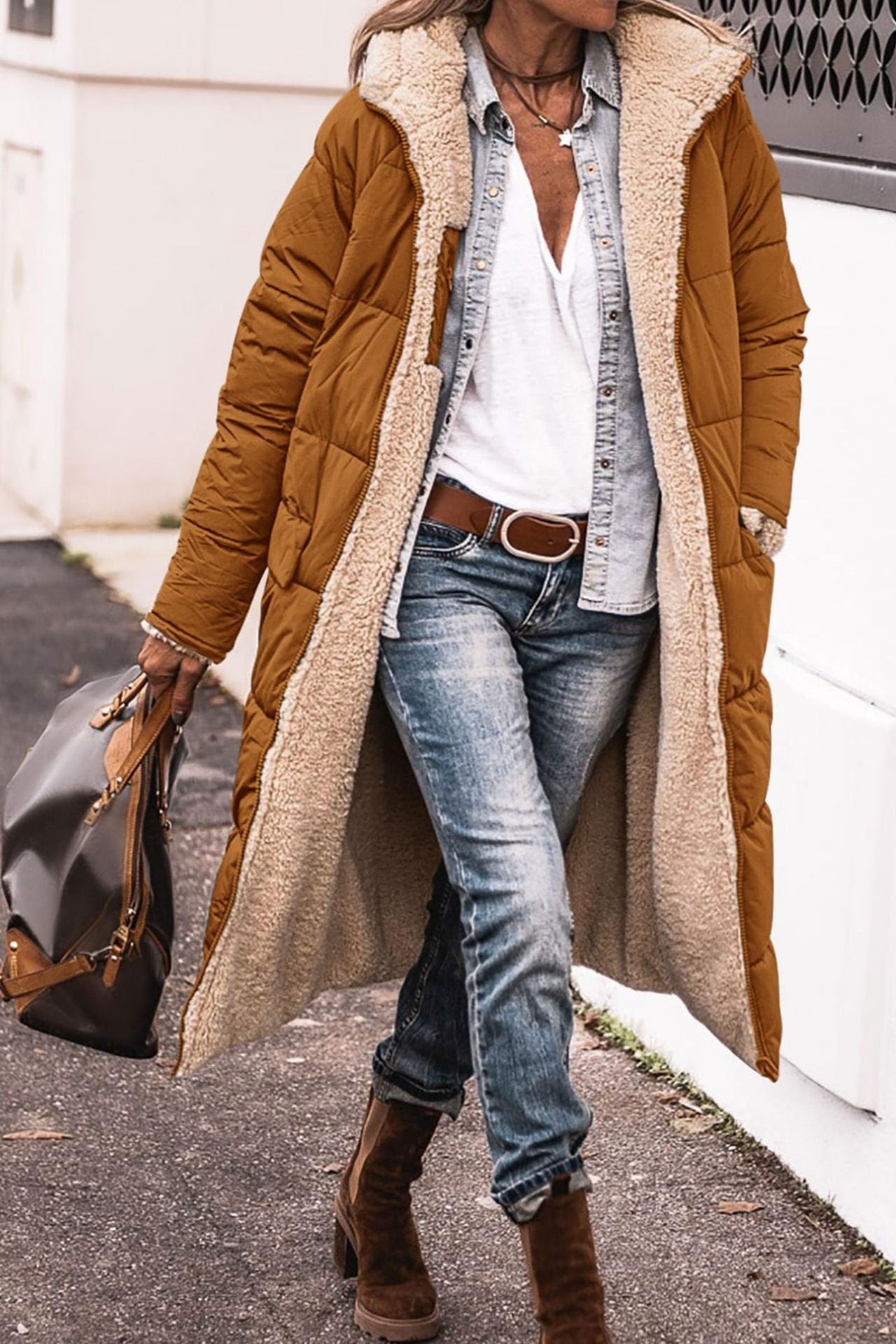 Manteau long à capuche de couleur unie, manches longues, double face, slim, élégant, cardigan