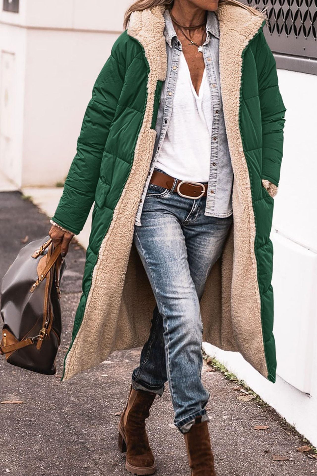 Manteau long à capuche de couleur unie, manches longues, double face, slim, élégant, cardigan
