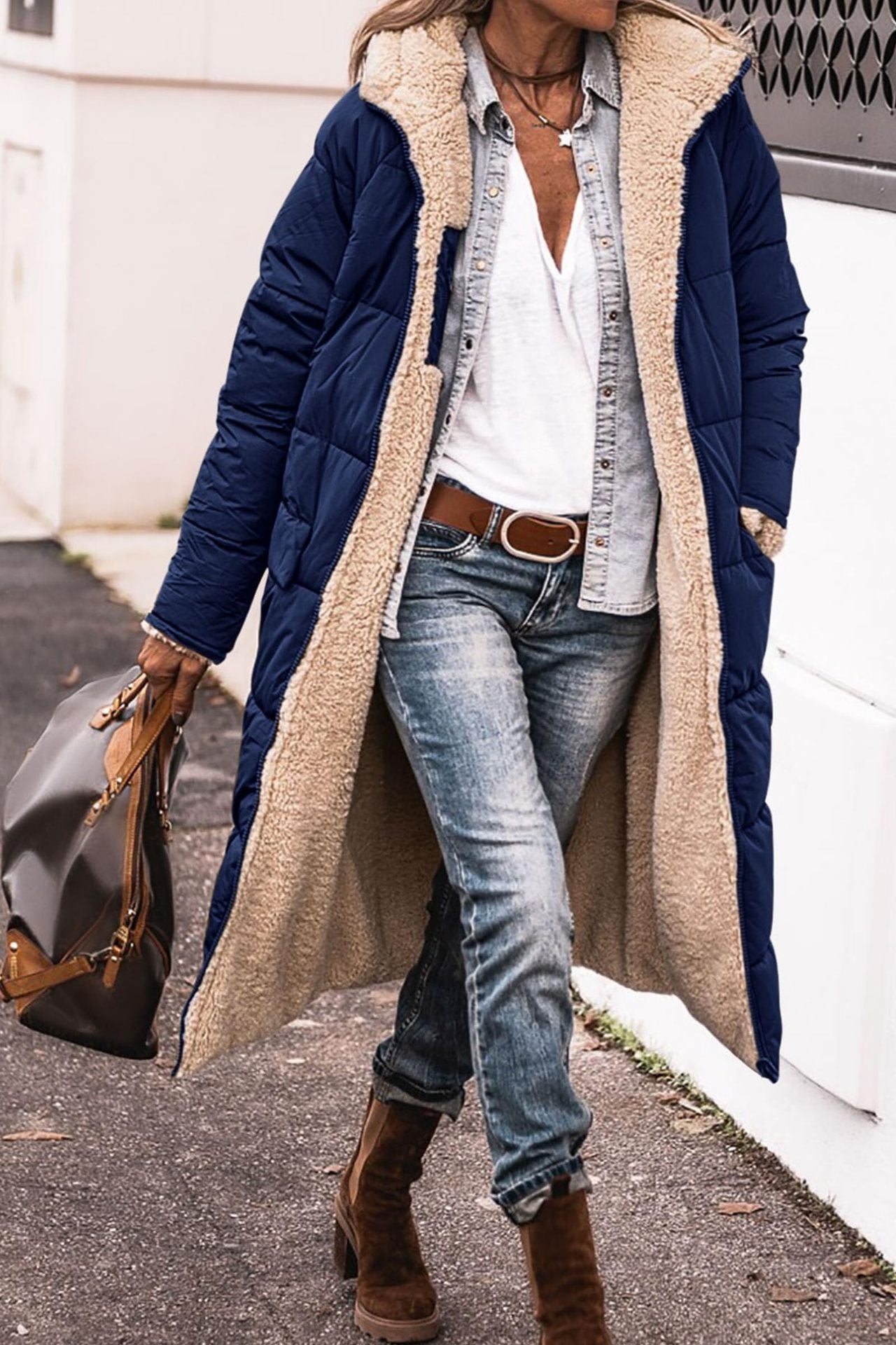 Manteau long à capuche de couleur unie, manches longues, double face, slim, élégant, cardigan