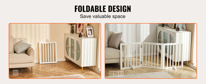 White Metal Dog Gate for Small Dogs - Short Freestanding Puppy Gate with Retractable Sliding Rail, No Installation, Indoor/Outdoor Use, Foldable & Portable Pet Barrier
