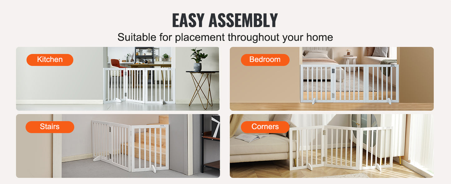 White Metal Dog Gate for Small Dogs - Short Freestanding Puppy Gate with Retractable Sliding Rail, No Installation, Indoor/Outdoor Use, Foldable & Portable Pet Barrier