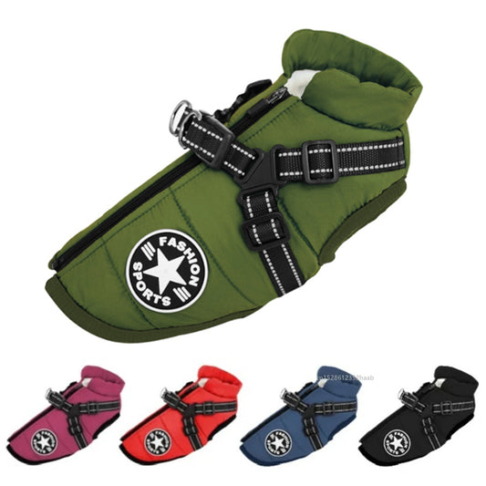 Dog Coat, XXXL Dog Jacket with Harness Built in, Waterproof Pet Winter Coat Snowsuit with Zip, Reflective Fleece Jacket for Extra Large Dogs, Great Dane