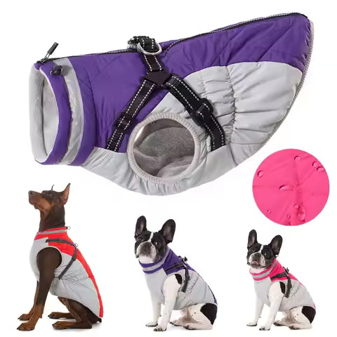 Dog Coat, XXXL Dog Jacket with Harness Built in, Waterproof Pet Winter Coat Snowsuit with Zip, Reflective Fleece Jacket for Extra Large Dogs, Great Dane
