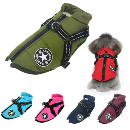 Dog Coat, XXXL Dog Jacket with Harness Built in, Waterproof Pet Winter Coat Snowsuit with Zip, Reflective Fleece Jacket for Extra Large Dogs, Great Dane