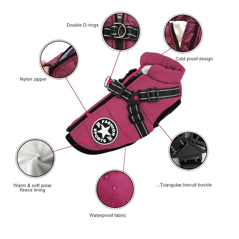 Dog Coat, XXXL Dog Jacket with Harness Built in, Waterproof Pet Winter Coat Snowsuit with Zip, Reflective Fleece Jacket for Extra Large Dogs, Great Dane