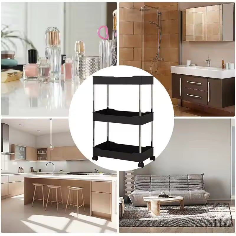 Utility Slim Storage Cart, 4 Tier Small Rolling Kitchen Laundry Room Cart, Bathroom Storage Cabinet Mobile Shelf Unit Organizer Trolley for Narrow Space