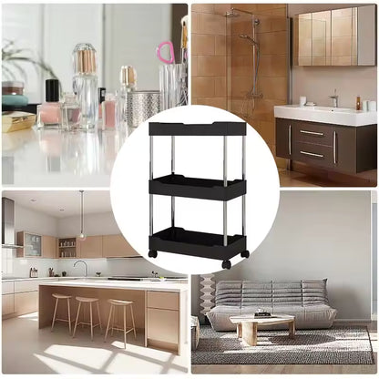 Utility Slim Storage Cart, 4 Tier Small Rolling Kitchen Laundry Room Cart, Bathroom Storage Cabinet Mobile Shelf Unit Organizer Trolley for Narrow Space