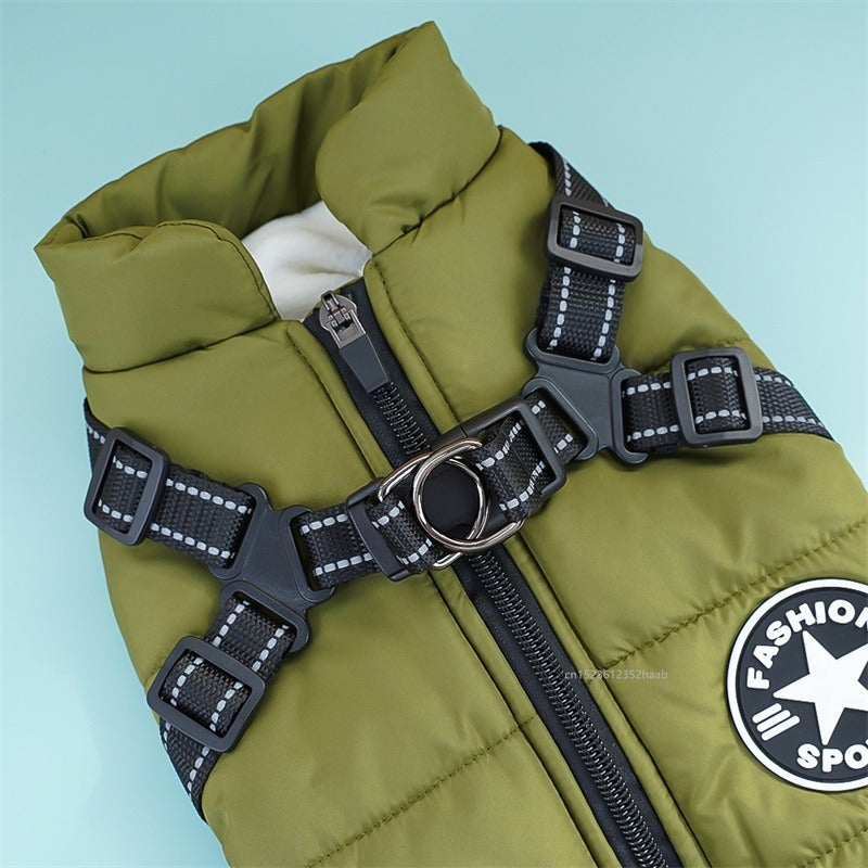 Dog Coat, XXXL Dog Jacket with Harness Built in, Waterproof Pet Winter Coat Snowsuit with Zip, Reflective Fleece Jacket for Extra Large Dogs, Great Dane