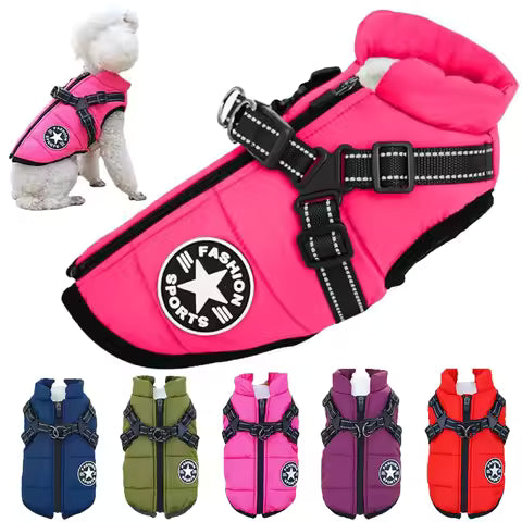 Dog Coat, XXXL Dog Jacket with Harness Built in, Waterproof Pet Winter Coat Snowsuit with Zip, Reflective Fleece Jacket for Extra Large Dogs, Great Dane