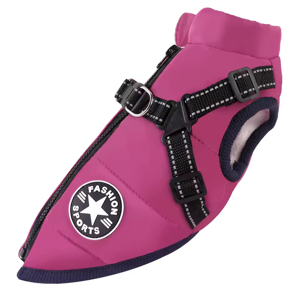 Dog Coat, XXXL Dog Jacket with Harness Built in, Waterproof Pet Winter Coat Snowsuit with Zip, Reflective Fleece Jacket for Extra Large Dogs, Great Dane